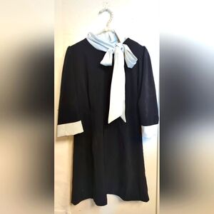 White collar bow black two tone dress